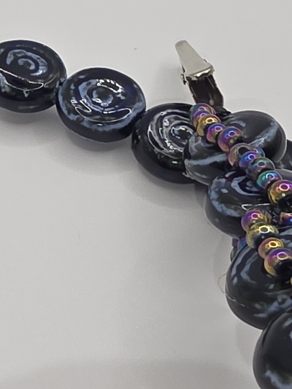 Artisan Navy Blue Beaded Clips - Picture 4 of 4